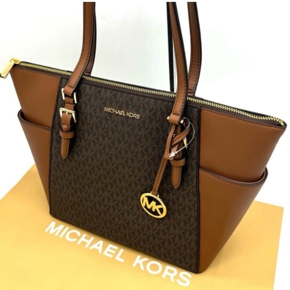 Michael Kors Large Charlotte Tote Bag & Continental Wallet Luggage Brown - Picture 6 of 13